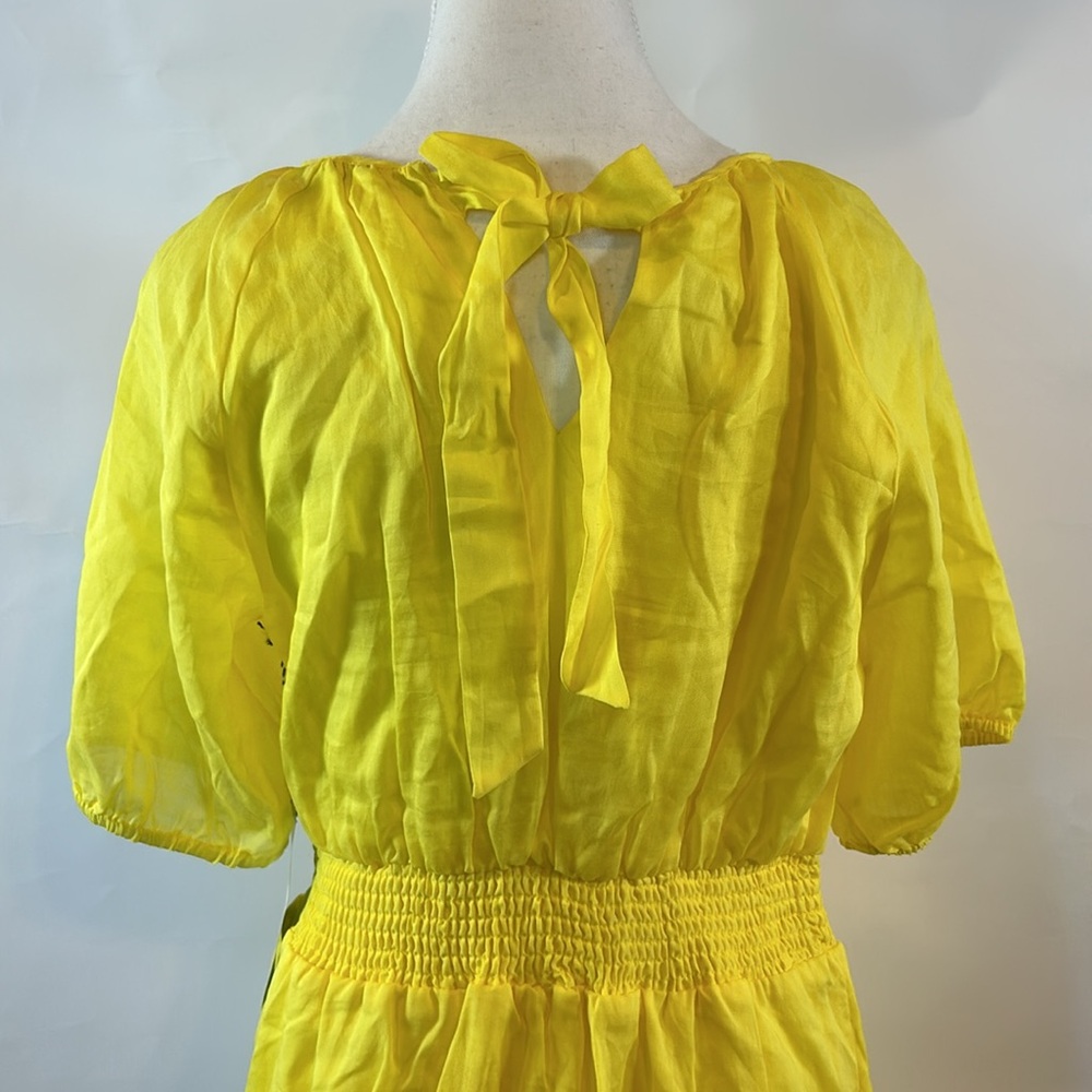 Draper James RSVP | Smocked Waist Yellow Linen Blend Dress | Medium - Picture 12 of 15